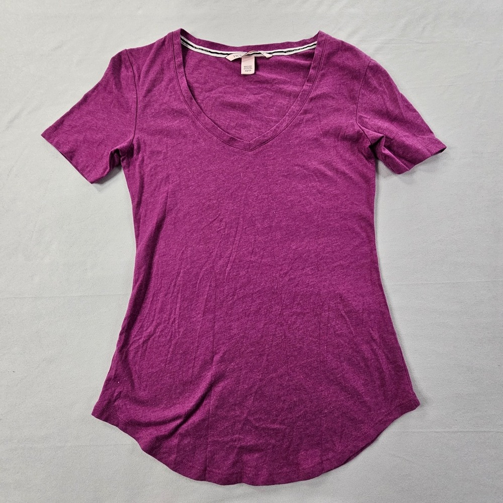 Victoria's Secret Purple Short Sleeve V-Neck Cotton Blend T-Shirt Women's XS